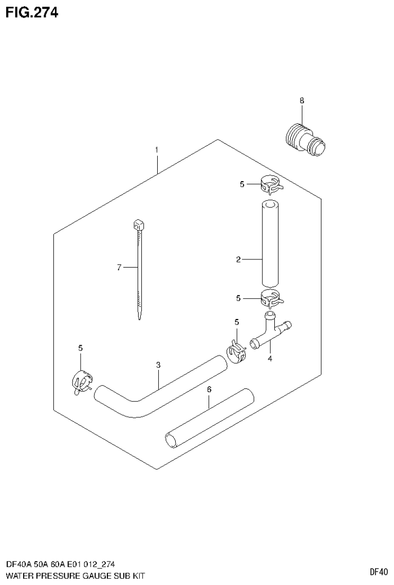 Suzuki DF40AST, DF50A, DF50ATH WATER PRESSURE GAUGE SUB KIT (DF60ATH E40) parts diagram
